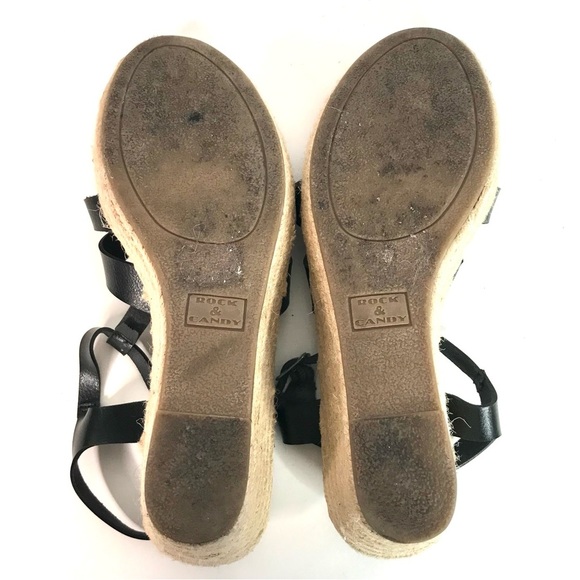 ROCK & CANDY  Fola Espadrille Jute Wrapped Wedge Sandals 8.5 Black faux leather - Picture 11 of 16